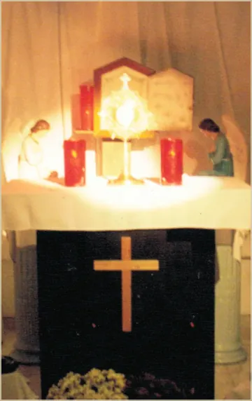 O Santíssimo exposto no altar antigo da capela