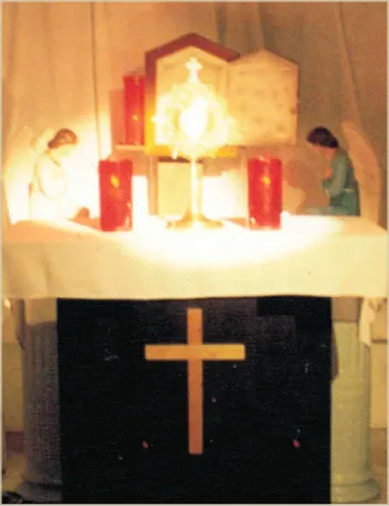 O Santíssimo exposto no altar antigo da capela